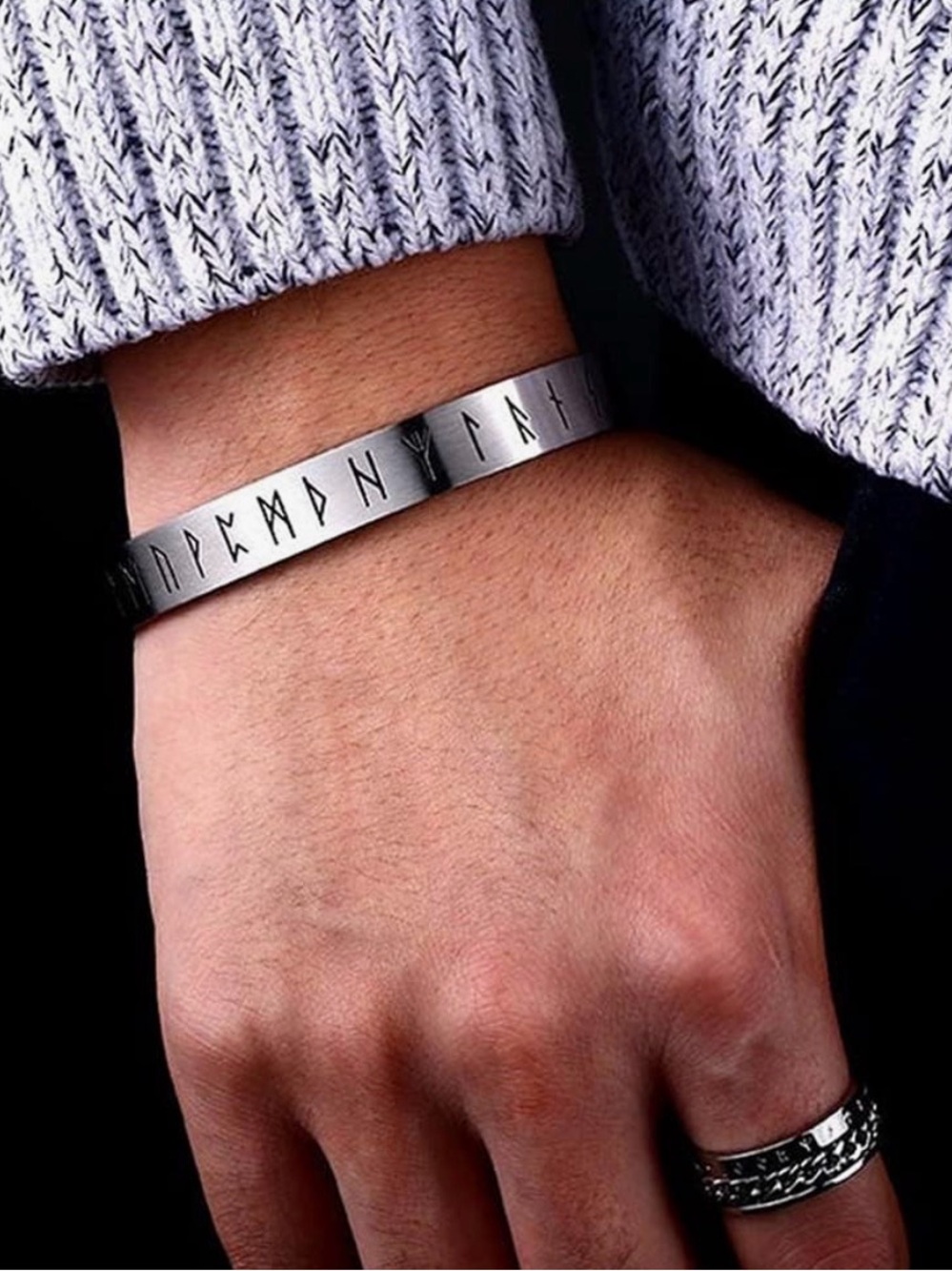 Viking Rune Bangle Bracelet - Picture 3 of 4